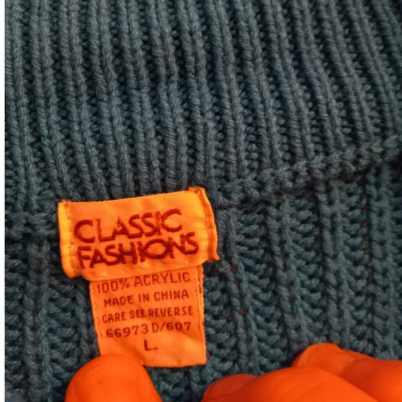 Vntg 80s Turquoise Emerald Green Chunky Knit Sweater Cozy Core Dopamine Dressing - Picture 6 of 10